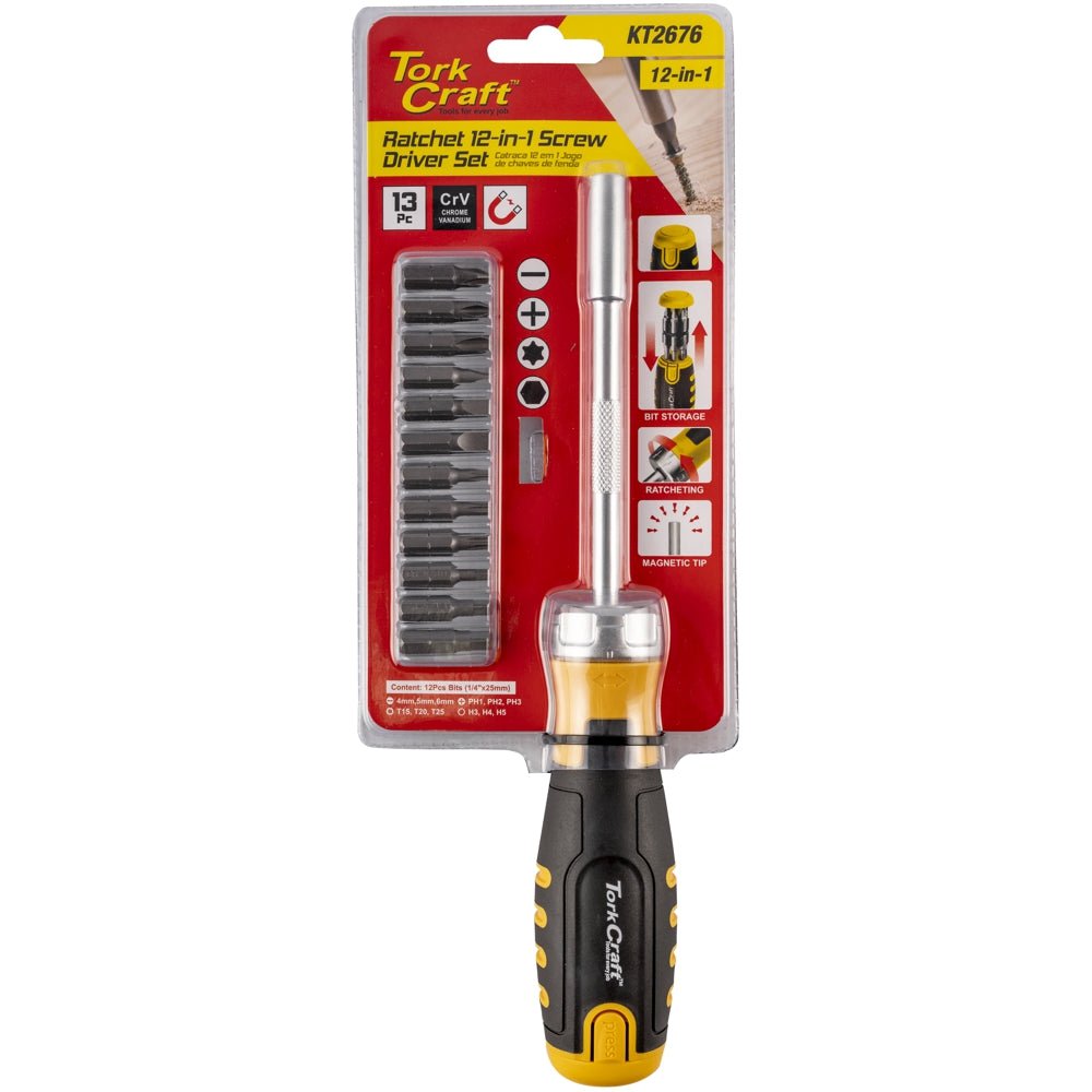 Tork Craft Ratchet Screw Driver Set - 12pc - Retail Therapy Online