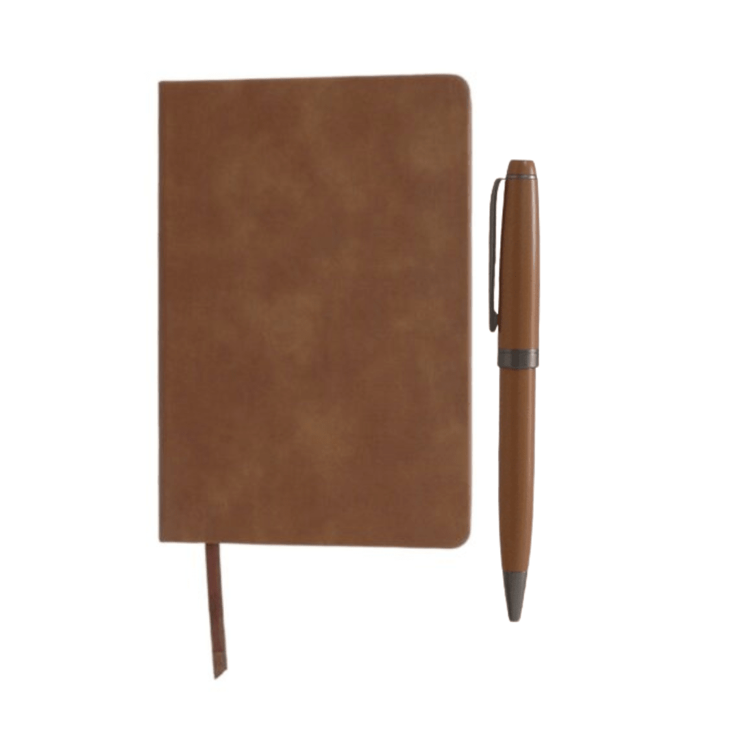 Vegan Leather Espresso A5 Notebook & Pen Set - Retail Therapy Online