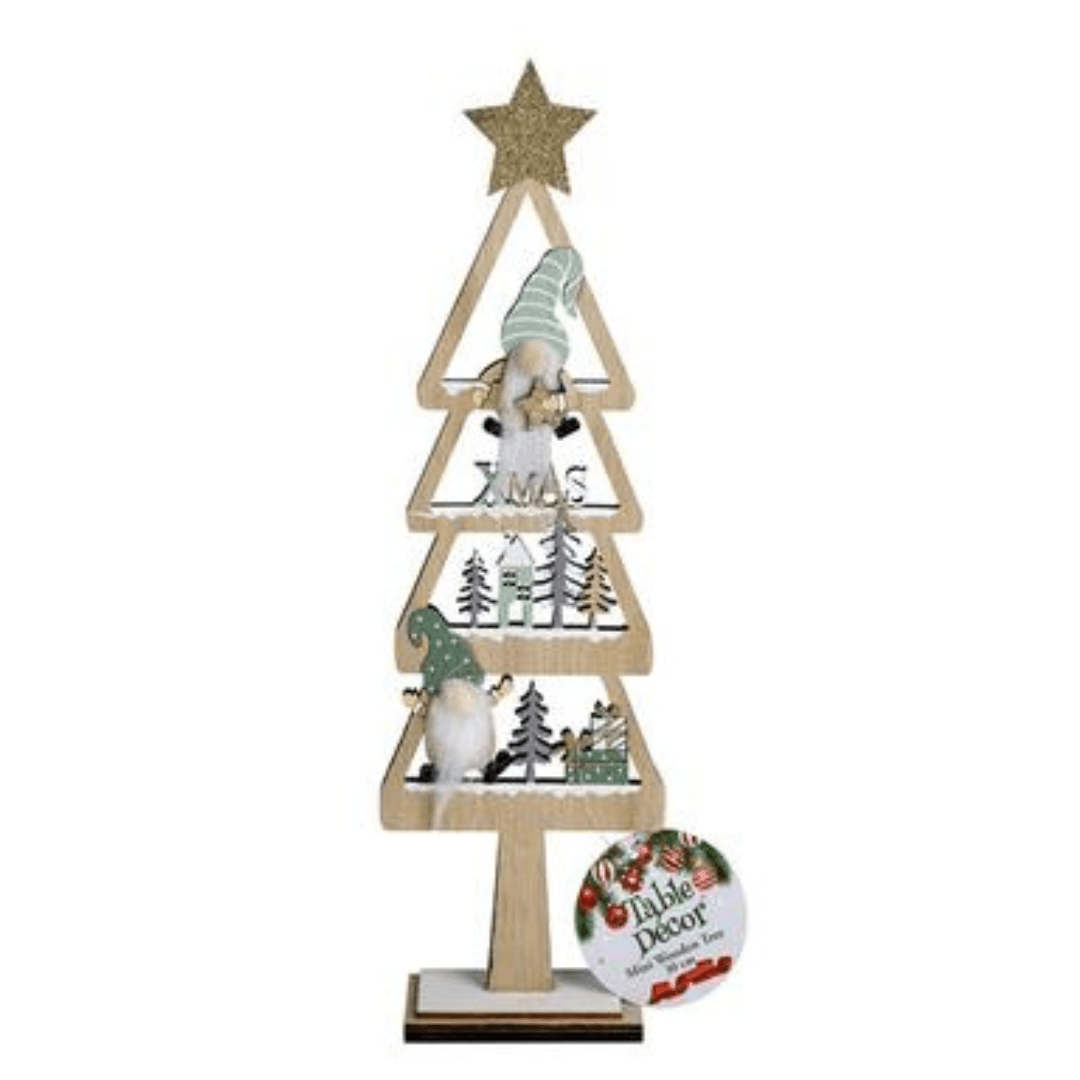 Xmas Table Decor Wooden Tree - 30cm - Retail Therapy Online